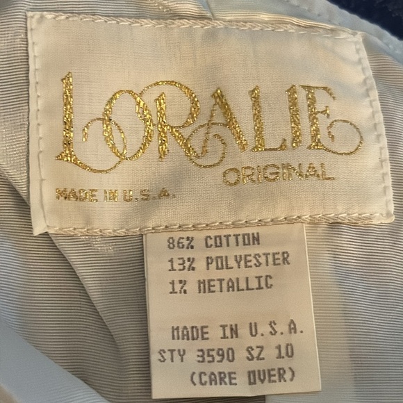 Vintage 1980s Loralie Denim Jean Mini Dress Size 10 Lace Beaded Sequins Country - Picture 8 of 10